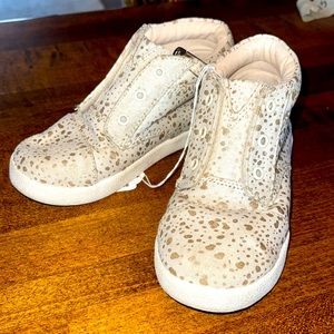 Toms toddler girl rose gold leopard print booties